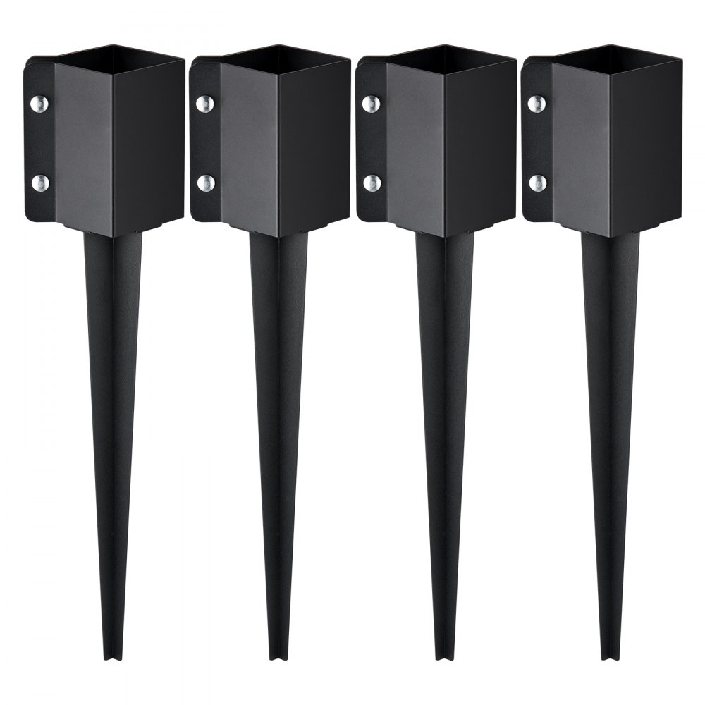 VEVOR Erdspieß für Zaunpfosten, 4er-Pack, 610 x 89 x 89 mm Außendurchmesser (Innendurchmesser 8,9 x 8,9 cm), Metall, schwarz pulverbeschichtet, Erdspieß für Briefkästen, Terrassen, Gartengeländer