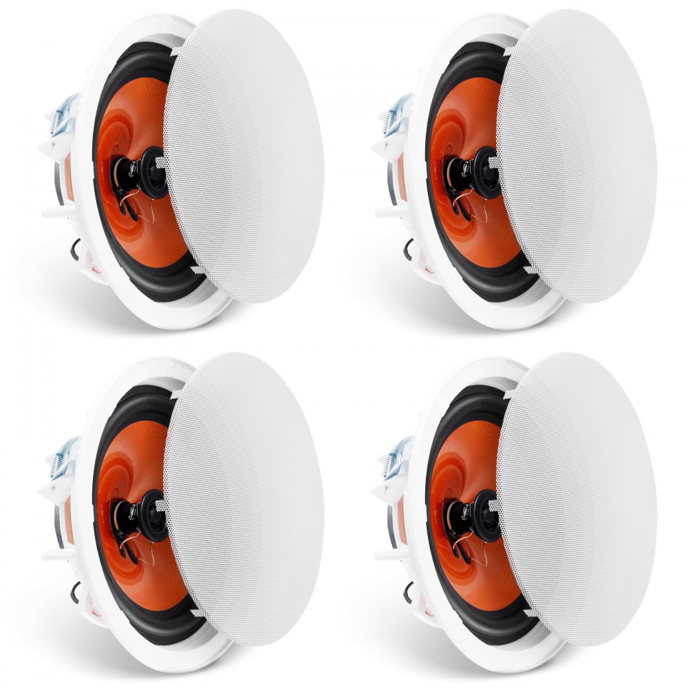 VEVOR 4er-Set ca. 20 cm Deckenlautsprecher, 100 W, Decken- und Wandeinbaulautsprechersystem mit 8 Ω Impedanz 89 dB Empfindlichkeit, für Zuhause, Küche, Wohnzimmer, Schlafzimmer oder überdachte Verande