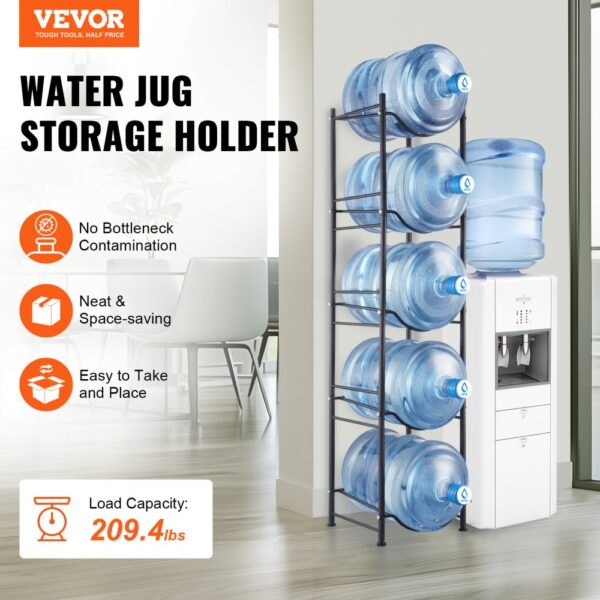 VEVOR Wasserkrughalter mit 5 Ebenen, 5-Gallonen-Wasserflaschenhalter, einreihiges Wasserflaschenregal für 5 Flaschen, robustes Wasserkrugregal für Küche, Büro, Wohnzimmer, schwarz – Bild 2