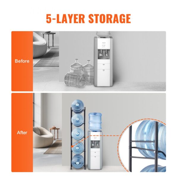 VEVOR Wasserkrughalter mit 5 Ebenen, 5-Gallonen-Wasserflaschenhalter, einreihiges Wasserflaschenregal für 5 Flaschen, robustes Wasserkrugregal für Küche, Büro, Wohnzimmer, schwarz – Bild 3