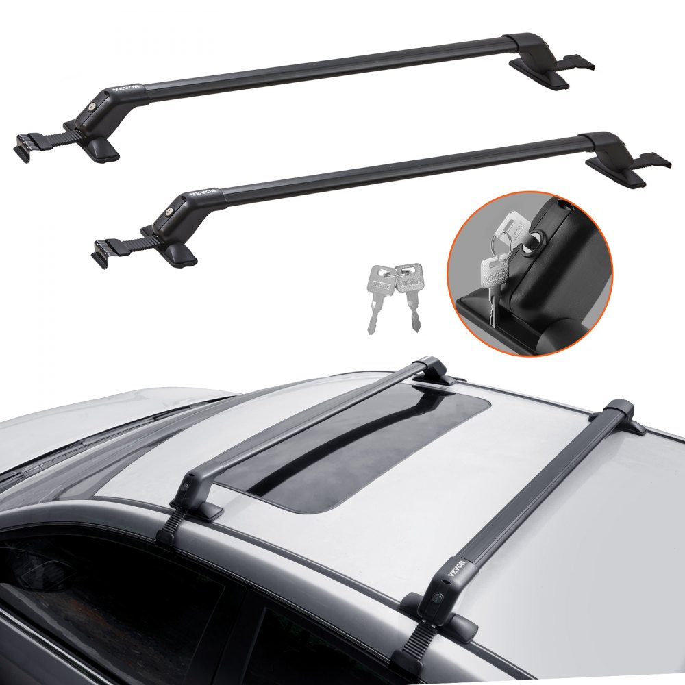 VEVOR Dachträger Dachgepäckträger Auto Querträger 2 Stk. Dachträger 70,3 kg Tragfähigkeit, geeignet für PKW Abstand zwischen Dachrinnen 105-109 cm, Abstand von Dachrinnen zu Fenstern 6 cm