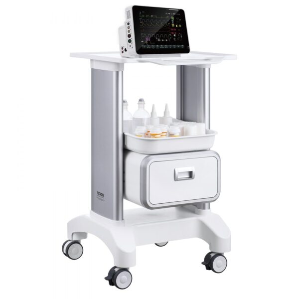 VEVOR Laborwagen mit 2 Ebenen, Laborwagen mit 1 Schublade und 1 oberem Tablett, mobiler medizinischer Wagen aus ABS-Material, Laborrollwagen mit 4 leisen Rädern für Labor, Klinik, Krankenhaus, Salon, weiß