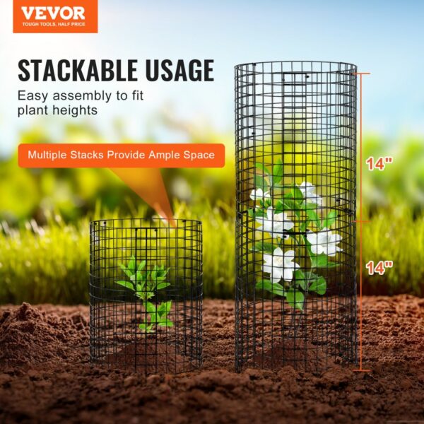 VEVOR 6er-Pack Pflanzenschutz vor Tieren, 32 cm Durchmesser x 35 cm Höhe, Pflanzenschutz aus Hühnerdraht, Pflanzenkäfige für Pflanzen im Freien, Blumen und Gemüse, hält Hasen, Hühner und Eichhörnchen fern, 18-teiliges Metallgeflecht – Bild 2