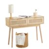 VEVOR Rattan-Konsolentisch mit 2 Schubladen, Rattan-Eingangstisch mit natürlicher Rattan-Schiebetür, Konsolen-Sofatisch für Wohnzimmer, Arbeitszimmer, Eingangsbereich oder Fernsehwand, Natur VEVOR Rattan-Konsolentisch mit 2 Schubladen, Rattan-Eingangstisch mit natürlicher Rattan-Schiebetür, Konsolen-Sofatisch für Wohnzimmer, Arbeitszimmer, Eingangsbereich oder Fernsehwand, Natur