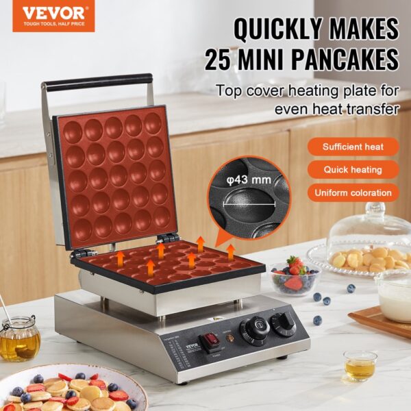VEVOR Mini-Pfannkuchenmaker kommerzielle Dutch Mini Pfannkuchen Maschine, 25 Stk., 43 mm Durchmesser, Dorayaki-Backmaschine, 1700 W, Temperatur- und Zeitregelung, in Küchen, Cafés und Restaurants – Bild 2
