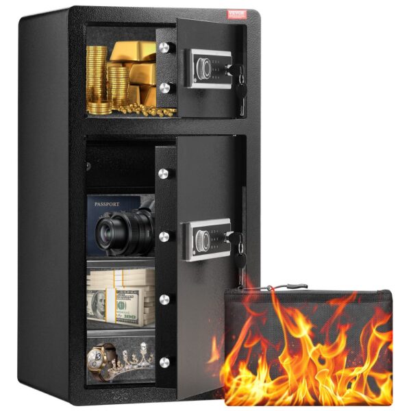 VEVOR Safe Tresor mit feuerfester Geldtasche, Doppeltüren-Safe 5,5 Kubikfuß, 2 höhenverstellbare Trennwände, digitaler Möbeltresor mit Schlüssel, Code, Safe für Geld Schmuck Wertsachen, Schwarz