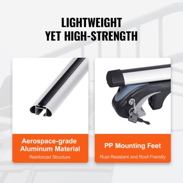VEVOR Dachträger Universal Dachgepäckträger Auto Alu Querträger 90 kg Tragkraft, für erhöhte Seitenschiene mit Lücke, passend Innenabstand des Dachbalkens 19-116 cm, Rohrdurchmesser 28-68 mm – Bild 5