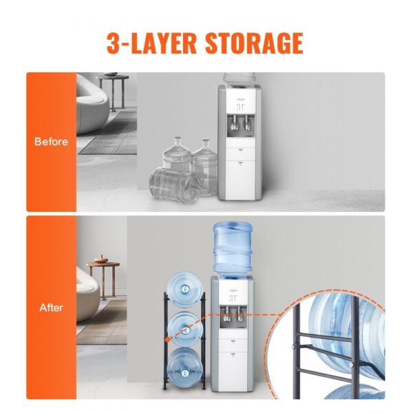 VEVOR Wasserkrughalter mit 3 Ebenen, 5-Gallonen-Wasserflaschenhalter, einreihiges Wasserflaschenregal für 3 Flaschen, robustes Wasserkrugregal für Küche, Büro, Wohnzimmer, schwarz – Bild 3