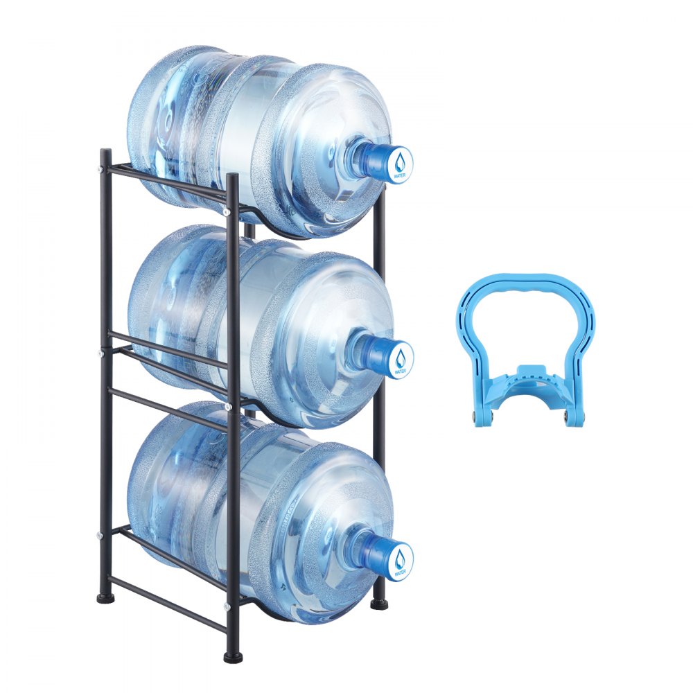 VEVOR Wasserkrughalter mit 3 Ebenen, 5-Gallonen-Wasserflaschenhalter, einreihiges Wasserflaschenregal für 3 Flaschen, robustes Wasserkrugregal für Küche, Büro, Wohnzimmer, schwarz