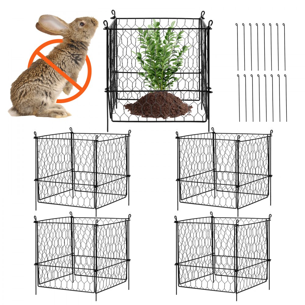 VEVOR 4er-Pack Pflanzenschutz vor Tieren, 34,3 x 34,3 cm Pflanzenschutz aus Hühnerdraht, Pflanzenkäfige für Pflanzen im Freien, Blumen und Gemüse, hält Hasen, Hühner und Eichhörnchen fern, 16-teiliges Metallgeflecht
