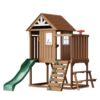 VEVOR Holzspielhaus Kinderspielhaus, Gartenhaus für Kinder ab 2 Jahren, Gartenspiele-Hütte, Spielhaus aus Zedernholz im Landhausstil mit Rutsche, Leiter, Kletterwand, Fenstern, Picknicktisch Outdoor