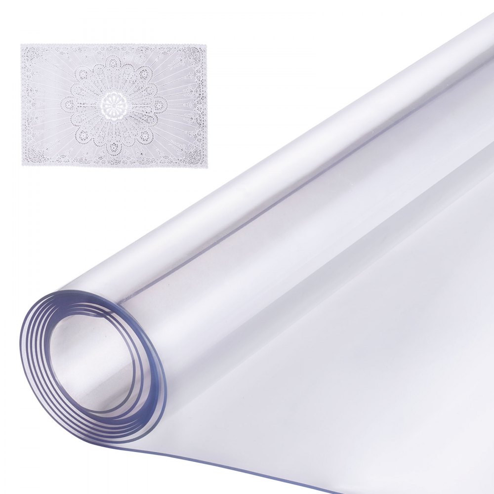 VEVOR Kunststoff-Tischdecke, 61 x 243 cm, 1,5 mm dick, transparenter Tischschutz, rechteckige PVC-Schreibtischunterlage, wasserdichte und leicht zu reinigende Schreibtischunterlage, Tischdecke, für Büro, Kommode, Esszimmertisch, Nachttisch