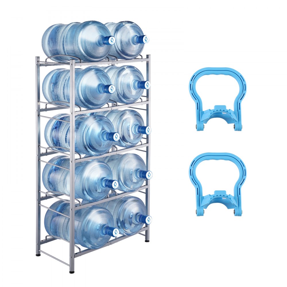 VEVOR Wasserkrughalter mit 5 Ebenen, 5-Gallonen-Wasserflaschenhalter, zweireihiges Wasserflaschenregal für 10 Flaschen, robustes Wasserkrugregal für Küche, Büro, Wohnzimmer, Silbergrau