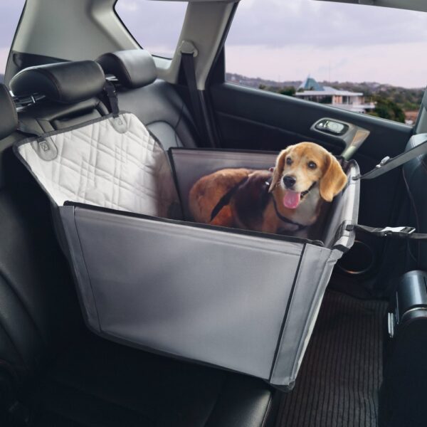 VEVOR Hundeautositz, wasserdichter Hundesitzerhöhung fürs Auto mit Stützrahmen, Haustierautositz mit ansteckbarer Sicherheitsleine, Hundeautobett für kleine, mittelgroße und große Hunde bis 22 kg, grau
