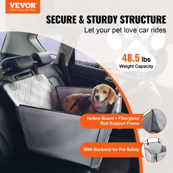 VEVOR Hundeautositz, wasserdichter Hundesitzerhöhung fürs Auto mit Stützrahmen, Haustierautositz mit ansteckbarer Sicherheitsleine, Hundeautobett für kleine, mittelgroße und große Hunde bis 22 kg, grau – Bild 2