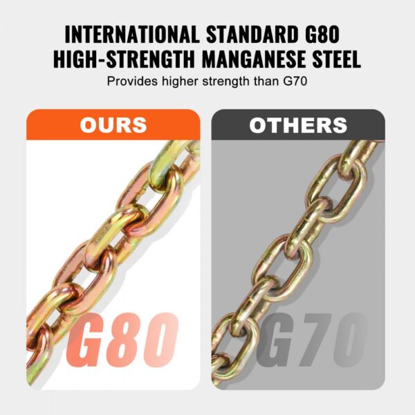 VEVOR G80 Transport-Binderkette, 3/8 Zoll x 10,3 Fuß, 2er-Pack Abschleppkette mit Gabelkopf-Greifhaken, 7100 lbs sichere Arbeitslast, Hochleistungs-Forstkette für den Transport von Abschlepp-LKW-Bindeausrüstung – Bild 3