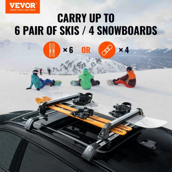 VEVOR Ski- und Snowboard-Dachträger, 31,7 Zoll Universal-Skiträger für Autodächer, passend für die meisten Querträger, für den Transport von bis zu 6 Paar Ski oder 4 Snowboards, Aluminium-Snowboard-Skiträger mit Schloss und Gummipolsterung – Bild 2