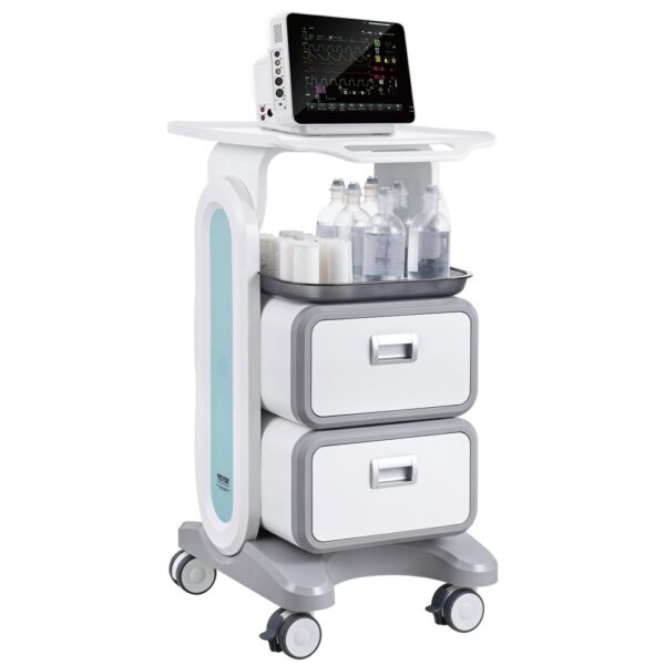 VEVOR Laborwagen mit 3 Ebenen, Laborwagen mit 2 Schubladen und 1 oberen Ablage, mobiler medizinischer Wagen aus ABS-Material, Laborrollwagen mit 4 leisen Rädern für Labor, Klinik, Krankenhaus, Salon, weiß