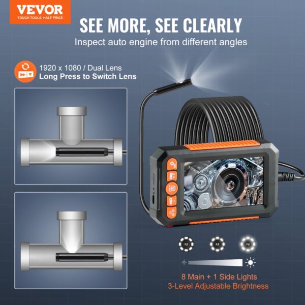 VEVOR Kanalkamera Endoskopkamera Inspektionskamera 1080P Rohrkamera 5m Kabel 4,3" Display – Bild 2