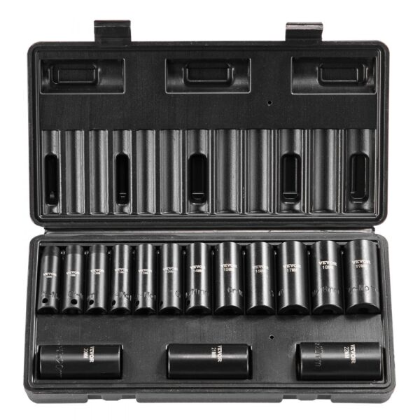 VEVOR Steckschlüsselsatz Schlagsteckschlüsselsatz 3/8 Zoll, 15-teiliger tiefer Steckschlüsselsatz metrisch 8-22 mm, 6-Punkt-Cr-Mo-Legierungsstahl für Autoreparaturen, inkl. Werkzeugkoffer