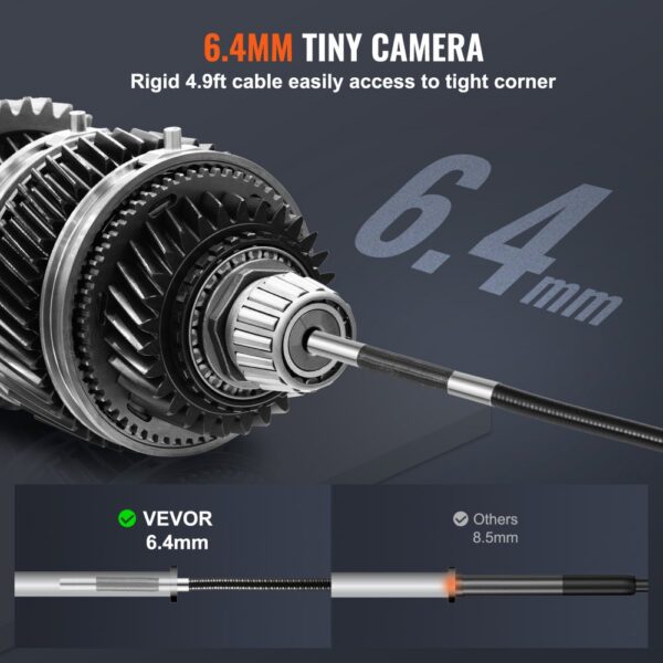 VEVOR Gelenk-Endoskopkamera mit Licht, Zweiwege-Gelenk-Endoskop-Inspektionskamera mit 6,4 mm kleinem Objektiv, 5 Zoll IPS 1080P HD-Bildschirm, 8-facher Zoom, 8 LED-Lichtkamera für Auto, Sanitär (4,9 Fuß) – Bild 3