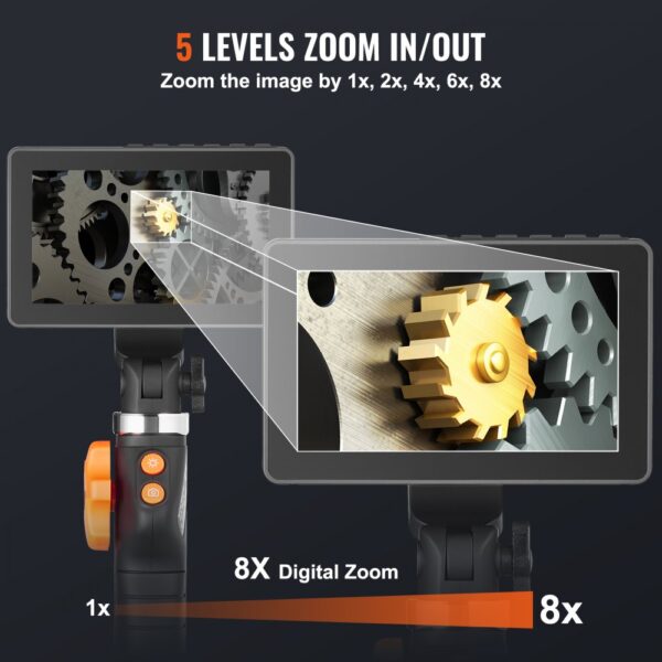 VEVOR Gelenk-Endoskopkamera mit Licht, Zweiwege-Gelenk-Endoskop-Inspektionskamera mit 6,4 mm kleinem Objektiv, 5 Zoll IPS 1080P HD-Bildschirm, 8-facher Zoom, 8 LED-Lichtkamera für Auto, Sanitär (4,9 Fuß) – Bild 5