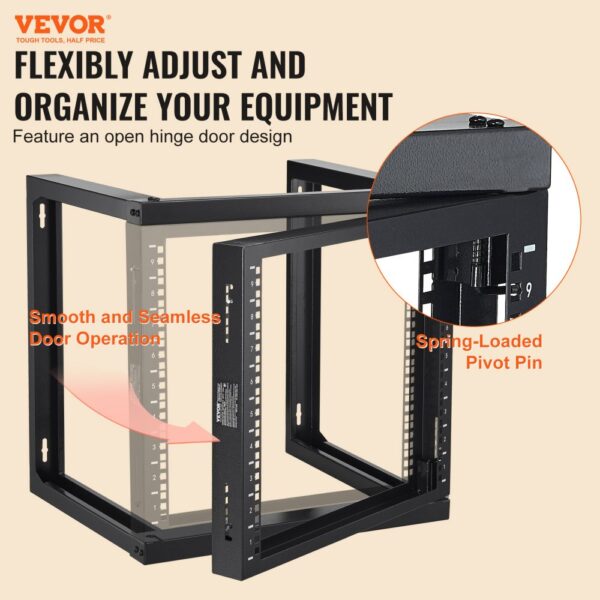 VEVOR 9U-Rack zur Wandmontage, 150 lbs/68,04 kg maximale Tragkraft, Server-Netzwerk-Rack mit offenem Rahmen und Käfigmutternschrauben, Karbonstahl 20,9 x 17,7 x 20,5 Zoll für 19 Zoll/482,6 mm AV- und Server-IT-Geräte, schwarz – Bild 2