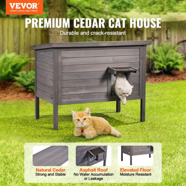 VEVOR Katzenhaus für draußen, wetterfest, Unterschlupf für Wildkatzen für mehrere Katzen, Katzen-/Kaninchenhaus aus Holz für draußen, rundum schaumisoliert, offenes Dach, Türklappen aus PVC, 86,4 cm L x 56,4 cm B x 68,6 cm H – Bild 2