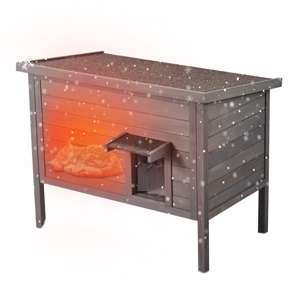 VEVOR Katzenhaus für draußen, wetterfest, Unterschlupf für Wildkatzen für mehrere Katzen, Katzen-/Kaninchenhaus aus Holz für draußen, rundum schaumisoliert, offenes Dach, Türklappen aus PVC, 86,4 cm L x 56,4 cm B x 68,6 cm H