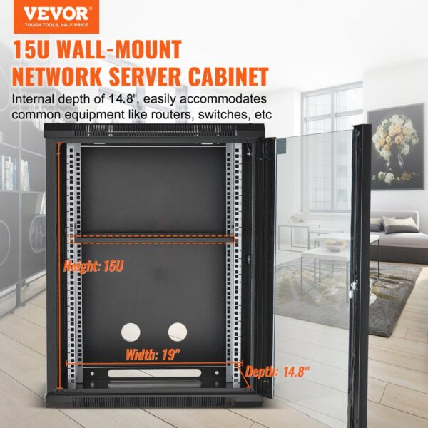 VEVOR 15U Serverschrank zur Wandmontage, 500 lbs Max. Tragkraft am Boden, Netzwerk-Rack-Gehäuse mit Lenkrollen, abschließbarer Tür aus gehärtetem Glas, Q235 Kohlenstoffstahl für IT-Ausrüstung A/V-Geräte – Bild 2 VEVOR 15U Serverschrank zur Wandmontage, 500 lbs Max. Tragkraft am Boden, Netzwerk-Rack-Gehäuse mit Lenkrollen, abschließbarer Tür aus gehärtetem Glas, Q235 Kohlenstoffstahl für IT-Ausrüstung A/V-Geräte – Bild 2