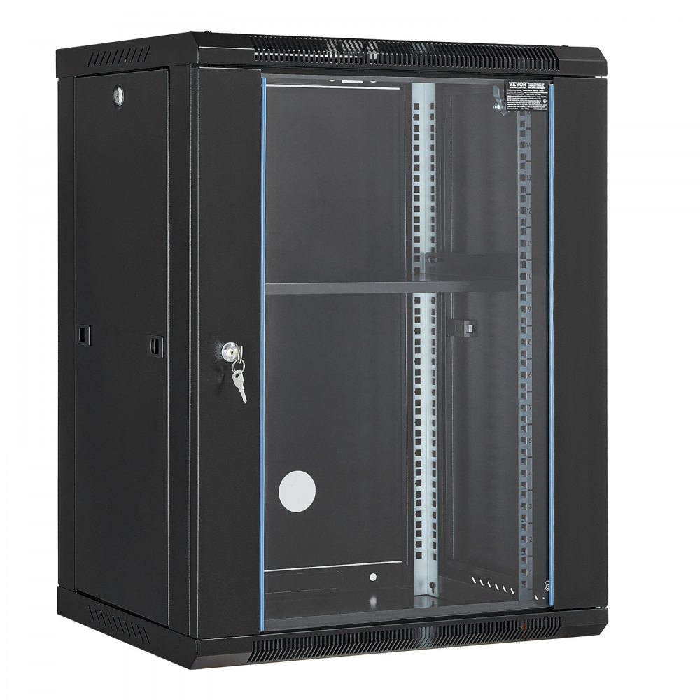 VEVOR 15U Serverschrank zur Wandmontage, 500 lbs Max. Tragkraft am Boden, Netzwerk-Rack-Gehäuse mit Lenkrollen, abschließbarer Tür aus gehärtetem Glas, Q235 Kohlenstoffstahl für IT-Ausrüstung A/V-Geräte
