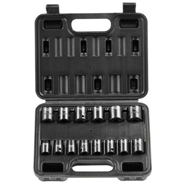 VEVOR 3/8-Zoll-Schlagsteckschlüsselsatz, 14-teiliger flacher Steckschlüsselsatz metrisch 7–20 mm, 6-Punkt-Cr-Mo-Legierungsstahl für Autoreparatur, leicht lesbare Größenmarkierungen, robuste Konstruktion, inklusive Aufbewahrungskoffer