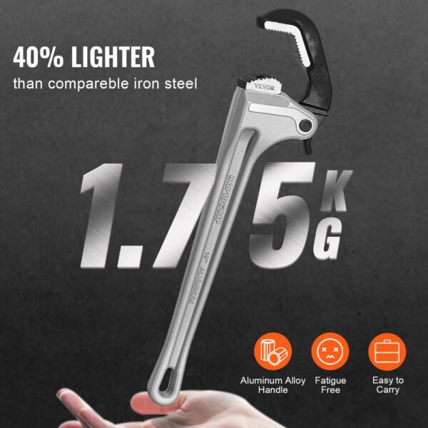 VEVOR Rohrzange, 18 Zoll gerade Aluminium-Rohrzange, automatische Backeneinstellung, verstellbarer Sanitärschlüssel, leicht zu tragen, ergonomischer Griff, aufhängbares Design, für Wasserleitungen, Autoreparaturen – Bild 3