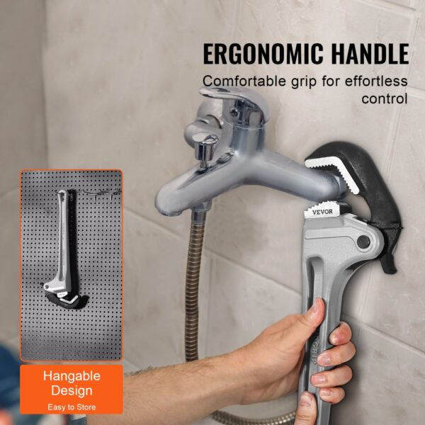 VEVOR Rohrzange, 18 Zoll gerade Aluminium-Rohrzange, automatische Backeneinstellung, verstellbarer Sanitärschlüssel, leicht zu tragen, ergonomischer Griff, aufhängbares Design, für Wasserleitungen, Autoreparaturen – Bild 5