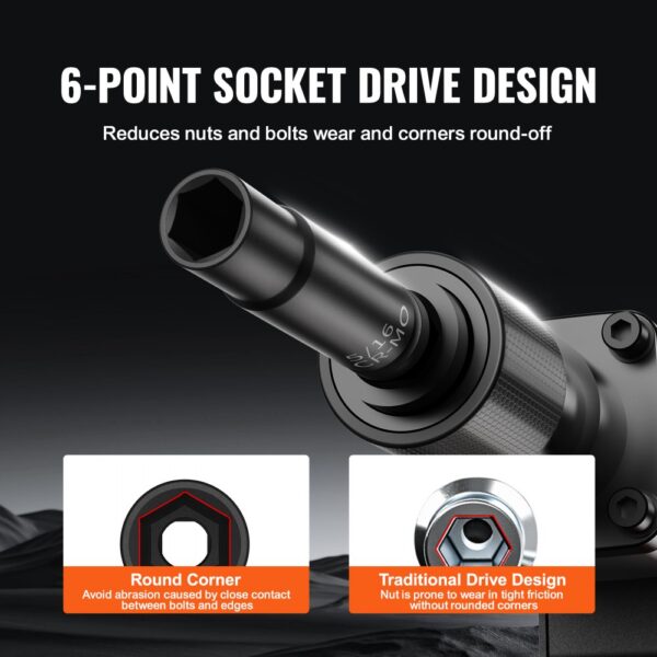VEVOR 1/4 Zoll Schlagsteckschlüsselsatz 48-teiliger tiefer und flacher Steckschlüsselsatz SAE 3/16-9/16 Zoll & metrisch 4-15 mm, 6 Kant Cr-Mo-Legierungsstahl für Autoreparaturen mit Werkzeugkoffer – Bild 4