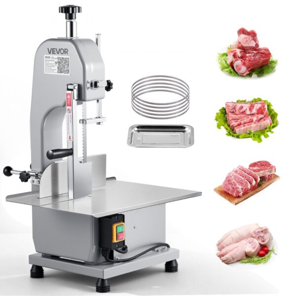 VEVOR Kommerzielle elektrische Fleischbandsäge Knochenschneidemaschine, 650 W Tisch-Knochensäge, 315 x 460 mm Werkbank, Gefrierfleischschneider für Schweinefleisch Rindfleisch Silber