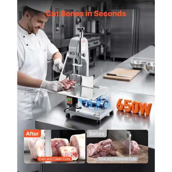 VEVOR Kommerzielle elektrische Fleischbandsäge Knochenschneidemaschine, 650 W Tisch-Knochensäge, 315 x 460 mm Werkbank, Gefrierfleischschneider für Schweinefleisch Rindfleisch Silber – Bild 2