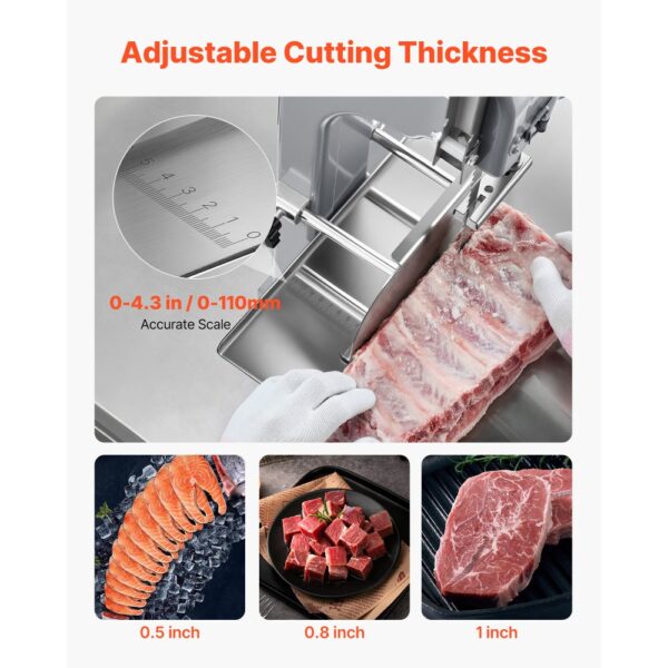 VEVOR Kommerzielle elektrische Fleischbandsäge Knochenschneidemaschine, 650 W Tisch-Knochensäge, 315 x 460 mm Werkbank, Gefrierfleischschneider für Schweinefleisch Rindfleisch Silber – Bild 4