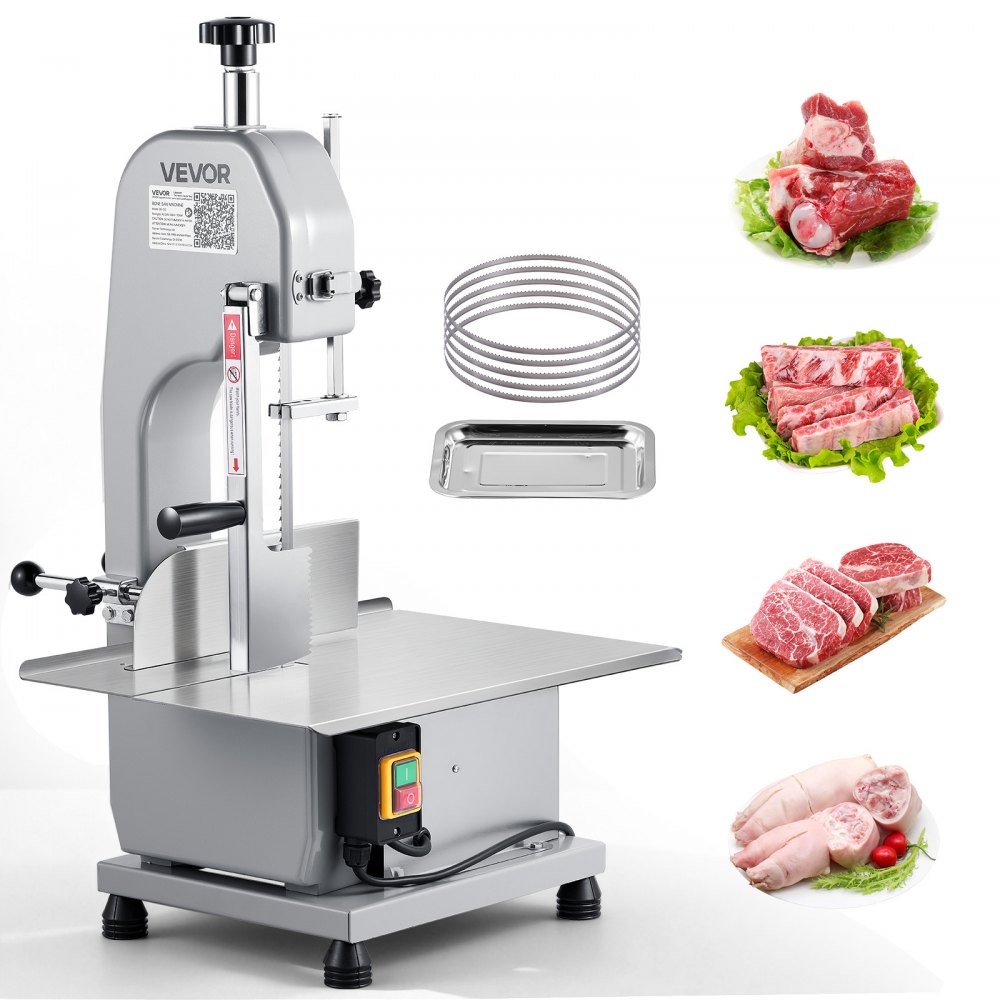 VEVOR Kommerzielle elektrische Fleischbandsäge Knochenschneidemaschine, 650 W Tisch-Knochensäge, 315 x 460 mm Werkbank, Gefrierfleischschneider für Schweinefleisch Rindfleisch Silber