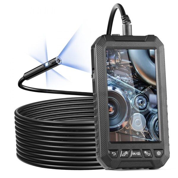 VEVOR Endoskopkamera mit Licht, Industrie-Endoskop mit Dreifachlinse, 5-Zoll-Bildschirm, 1080P-Inspektionskamera, 8 + 2 Lichter, IP67 wasserdichte Schlangenkamera für Autos, Sanitäranlagen (5 m Kabel, 32 GB Karte)
