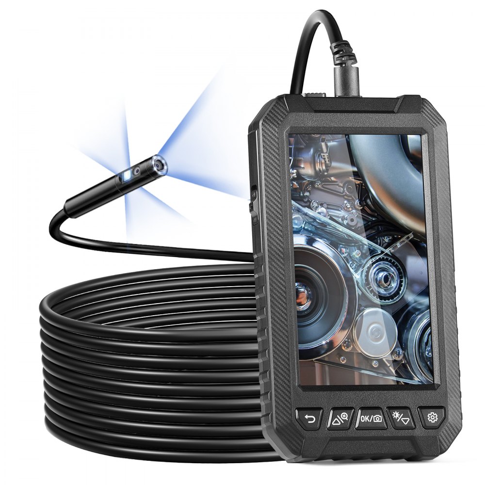 VEVOR Endoskopkamera mit Licht, Industrie-Endoskop mit Dreifachlinse, 5-Zoll-Bildschirm, 1080P-Inspektionskamera, 8 + 2 Lichter, IP67 wasserdichte Schlangenkamera für Autos, Sanitäranlagen (5 m Kabel, 32 GB Karte)