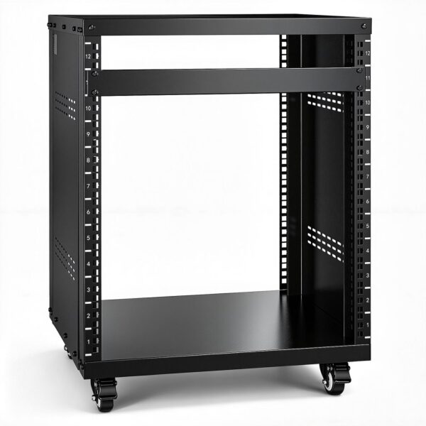 VEVOR 12U AV-Rack-Ständer, 500 lbs Kapazität, Netzwerk-Stereo-Aufnahmestudio-Rack mit feststellbaren Lenkrollen, runden und quadratischen Löchern, speziellen Belüftungsöffnungen für die Montage von 19-Zoll-Audio-, Video-, Musik- und IT-Geräten