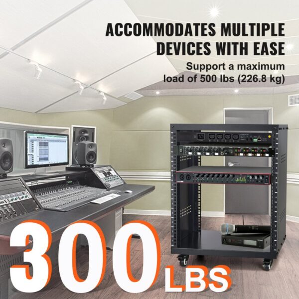 VEVOR 12U AV-Rack-Ständer, 500 lbs Kapazität, Netzwerk-Stereo-Aufnahmestudio-Rack mit feststellbaren Lenkrollen, runden und quadratischen Löchern, speziellen Belüftungsöffnungen für die Montage von 19-Zoll-Audio-, Video-, Musik- und IT-Geräten – Bild 3