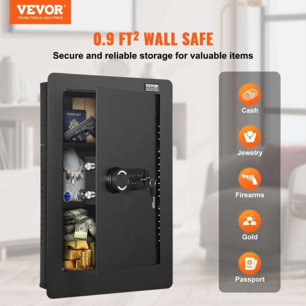 VEVOR 3-stufiger Waffentresor Wandtresor Safe, 3 herausnehmbaren Regalen 6 Schlüsselhaltern LED-Licht Vibrationsalarm, Tastenfeld und Schlüssel, für Langwaffe Pässe Schmuck Bargeld wichtige Dokumente – Bild 2