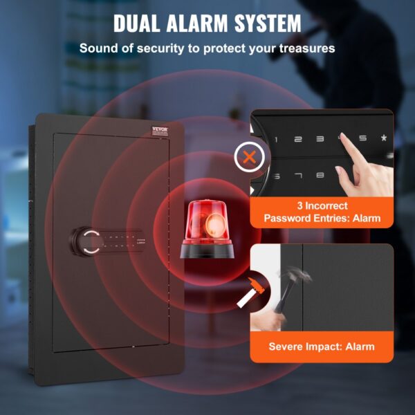 VEVOR 3-stufiger Waffentresor Wandtresor Safe, 3 herausnehmbaren Regalen 6 Schlüsselhaltern LED-Licht Vibrationsalarm, Tastenfeld und Schlüssel, für Langwaffe Pässe Schmuck Bargeld wichtige Dokumente – Bild 5