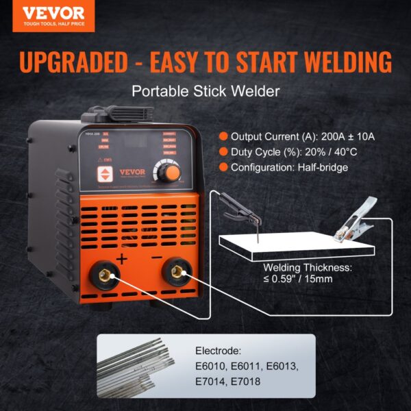 VEVOR Schweißgerät ARC 200A Stab/Lift WIG 2-in-1 Schweißer Elektroden Hot Start – Bild 2