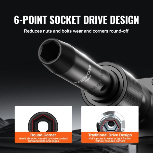 VEVOR 3/8 Zoll Antriebs-Schlagsteckschlüsselsatz 18-teiliger tiefer Steckschlüsselsatz metrisch 8–22 mm – Bild 4