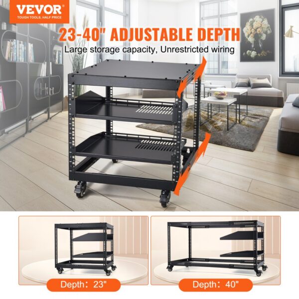 VEVOR 9U Server-Rack mit offenem Rahmen, 23 bis 40 Zoll einstellbare Tiefe, freistehend oder zur Wandmontage, Netzwerk-Server-Rack mit 360°-Rollen, robuste 4-Pfosten-Halterung für alle Ihre Netzwerk-IT-Geräte, AV-Ausrüstung und Router – Bild 2