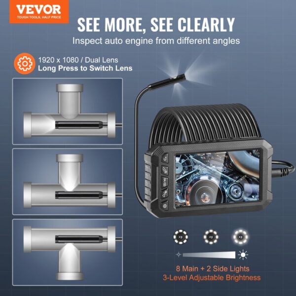 VEVOR Endoskopkamera Inspektionskamera 1080P Rohrkamera 15m Kabel 12,7 cm Display – Bild 2