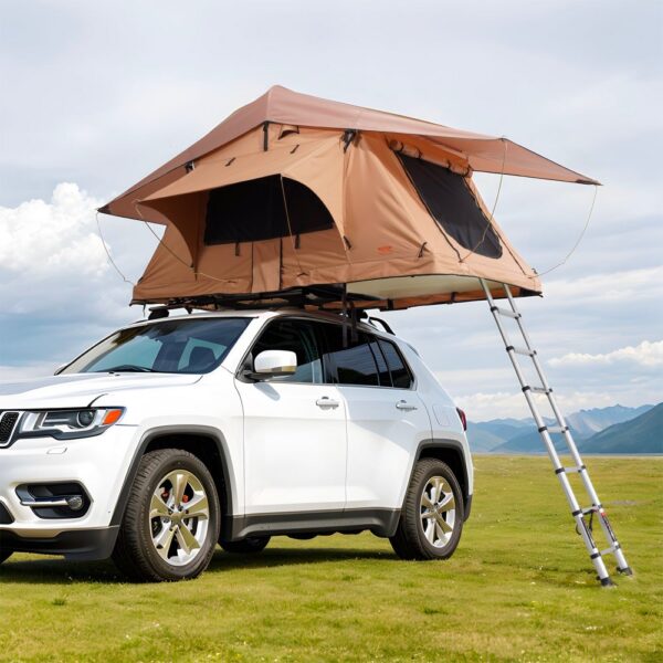 VEVOR Dachzelt mit Hartschale Autozelt für 2–3 Personen, zusammenklappbares Hartschalen-Dachzelt mit Teleskopleiter (150 kg belastbar) Matratze, aus Oxford-Gewebe wasserdicht für Jeep SUV Van Pickup